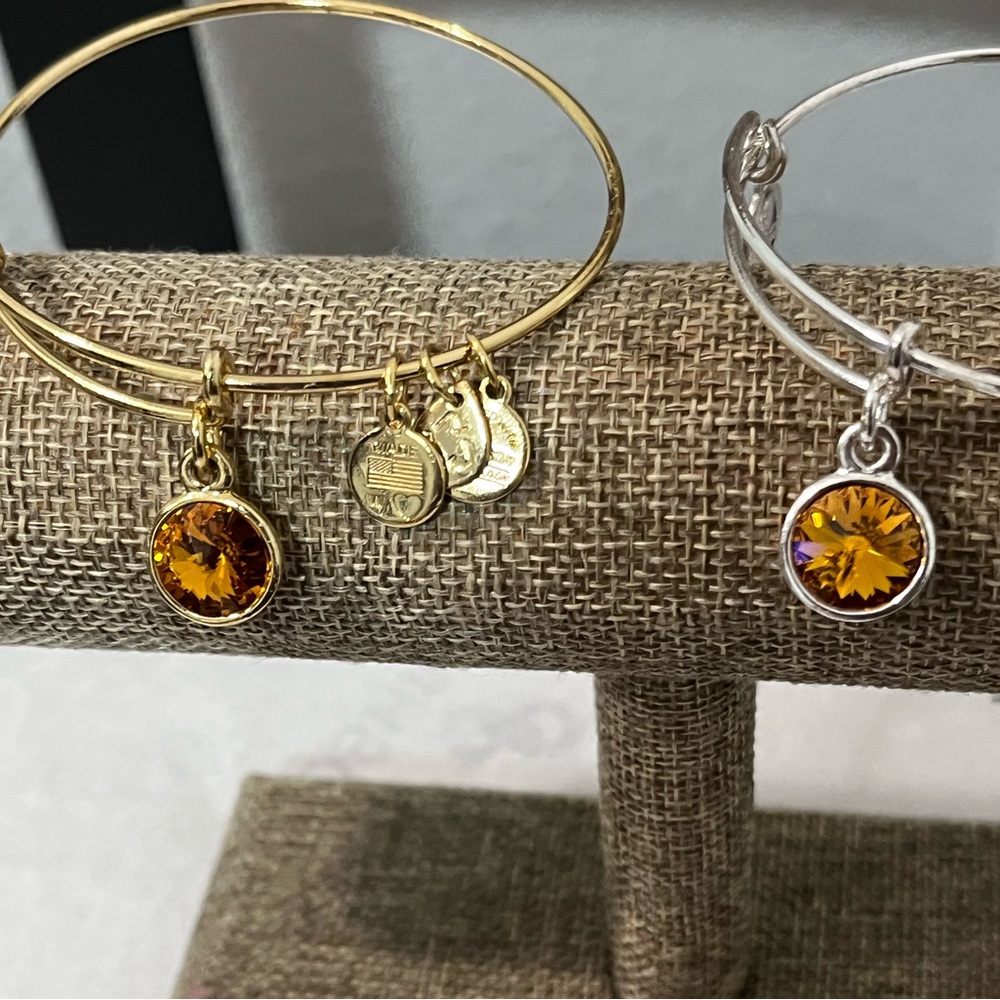 ALEX & ANI PRE-LOVED AUTHENTIC NOVEMBER BIRTHSTONE CHARM GOLD/SILVER BANGLE